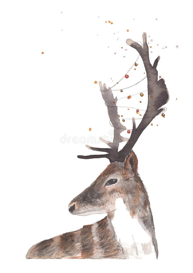 Cerfs communs d'aquarelle avec la guirlande des lumières illustration de vecteur Cerfs communs d'aquarelle avec la guirlande des lumières illustration de vecteur