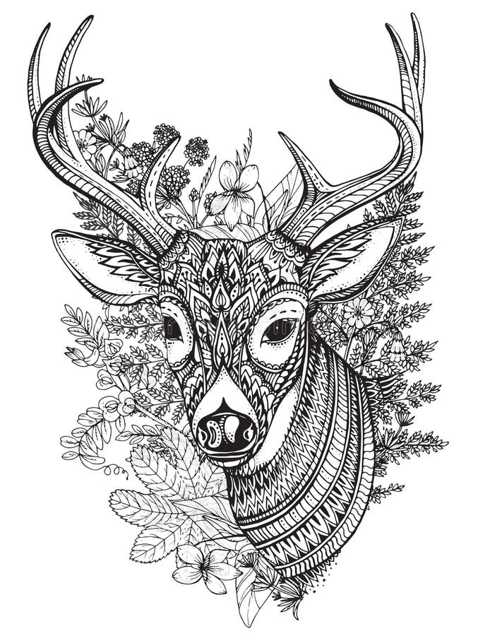 Cerfs communs à cornes tirés par la main avec le haut ornement de détails illustration libre de droits Cerfs communs à cornes tirés par la main avec le haut ornement de détails illustration libre de droits