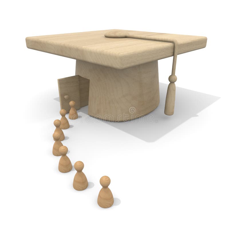 Cerimonia d'ingresso con gli studenti. mortaio di legno. rendering 3d delle matrici illustrazione vettoriale