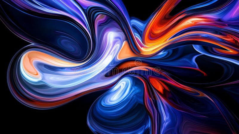 Cerneala lichidă colorată se învârte și se amestecă împreună creând o compoziție abstractă vibrantă și dinamică pe o culoare neagr royalty free stock images