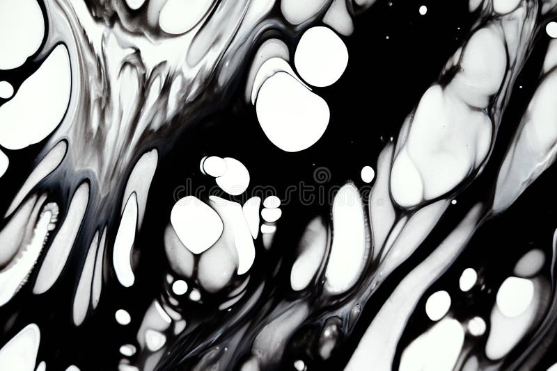 Cerneală neagră și alb-negru marmorând fundal raster. unde lichide și picături cu ilustrație minimă. artă fluidă abstractă royalty free stock images