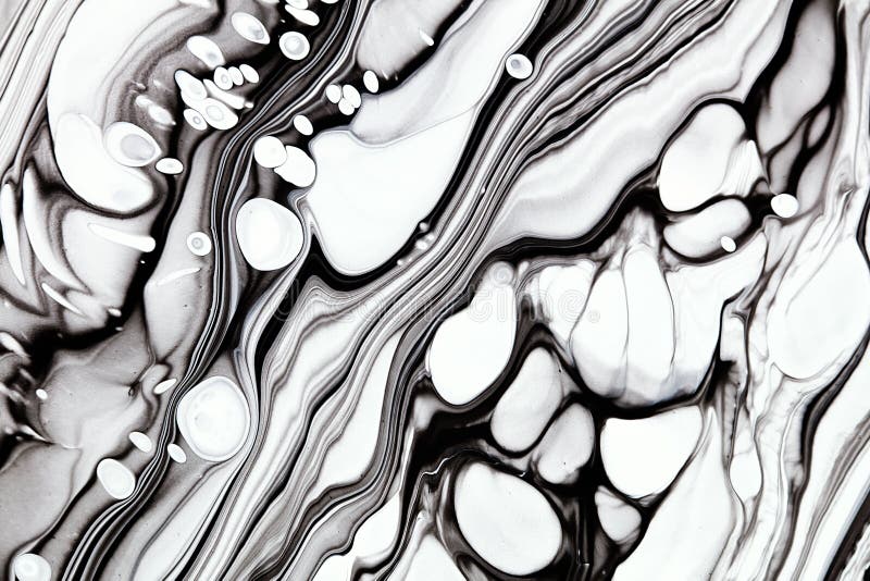 Cerneală neagră și alb-negru marmorând fundal raster. unde lichide și picături cu ilustrație minimă. artă fluidă abstractă stock photography