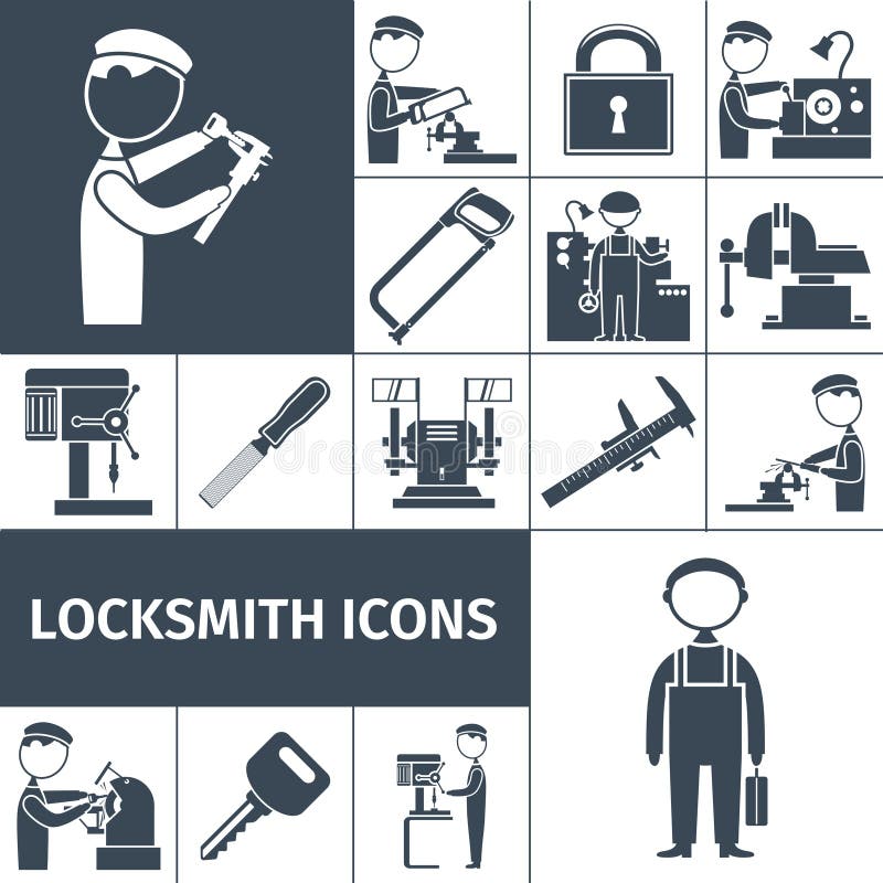 Cerrajero Icons Black stock de ilustración Cerrajero Icons Black stock de ilustración