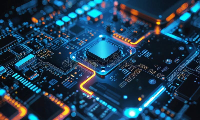 Cerrar el circuito de la computadora. Esta imagen única generada por ayuda muestra el circuito del ordenador de cierre. captura de la interacción del color y la textura. con un enfoque en simetría y equilibrio. con un equilibrio de belleza y funcionalidad.