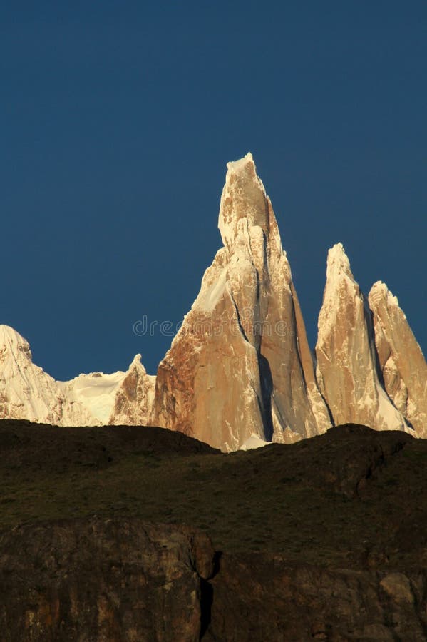 Cerro Torre Mountainline At Sunrise Patagonia Argentina Stock Photo