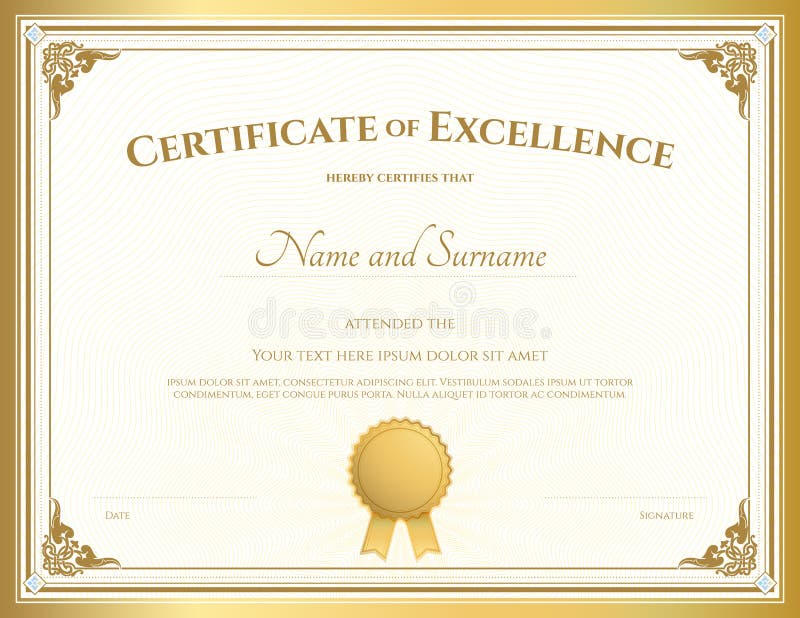 Certificado do molde da excelência com beira do ouro