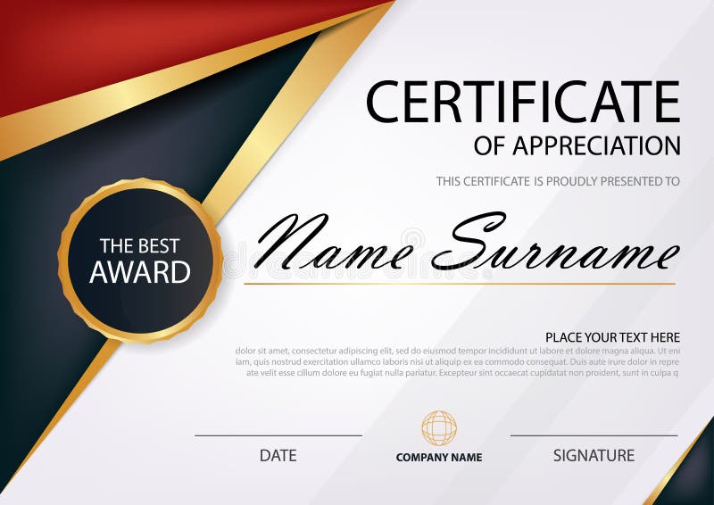 Certificado horizontal de la elegancia roja y negra con el ejemplo del vector, plantilla blanca del certificado del marco con lim libre illustration