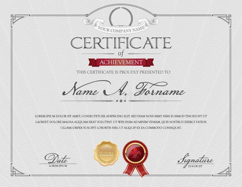 Certificate of Achievement with Laurel Wreath. Elegant Frame. royalty free illustration