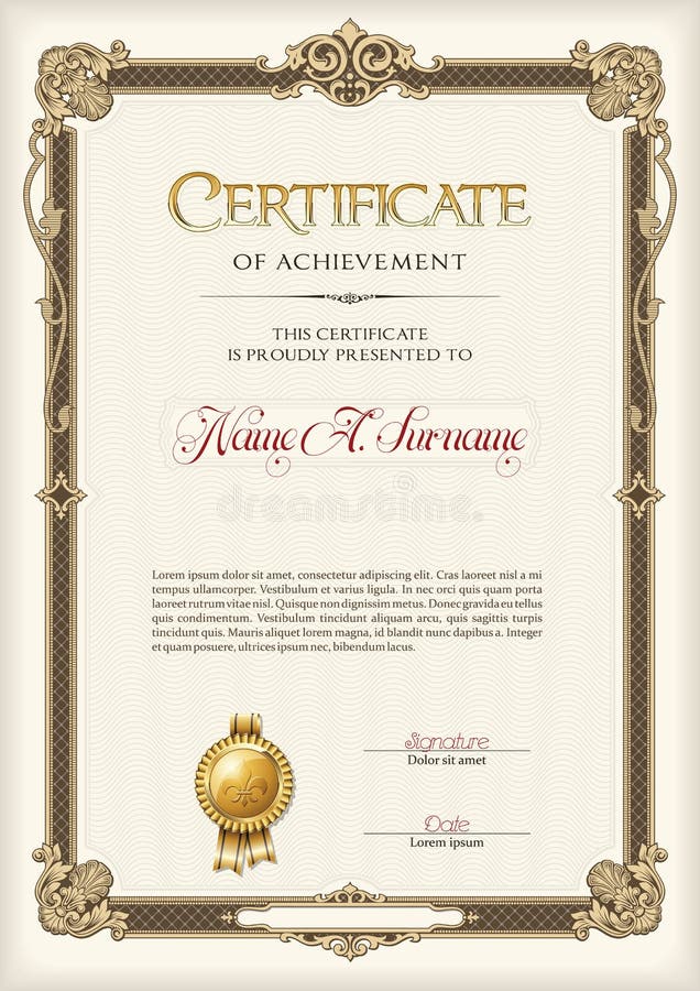 Certificate of Achievement Vintage Frame. Portrait. royalty free illustration