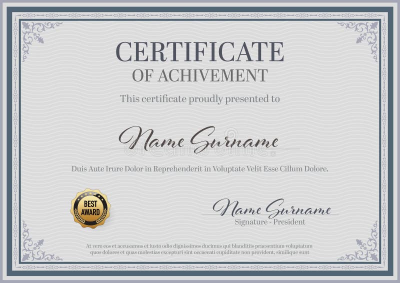 Certificate of Achievement Vintage Ornament Frame stock illustration