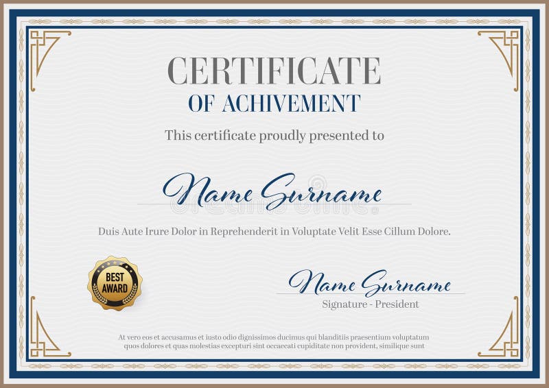 Certificate of Achievement Vintage Ornament Frame royalty free illustration
