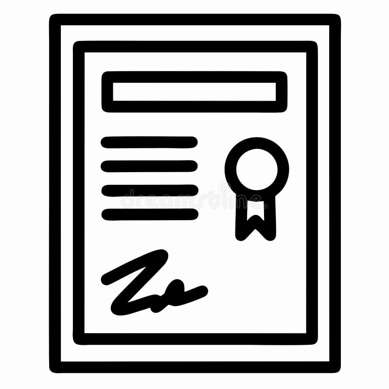 Certificate in Black Line Style Isolated White Background Stock Vector