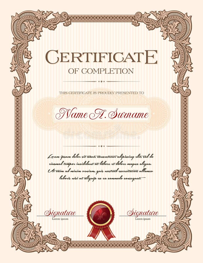 Certificate of Completion Portrait with Floral Ornament Vintage Frame vector illustration