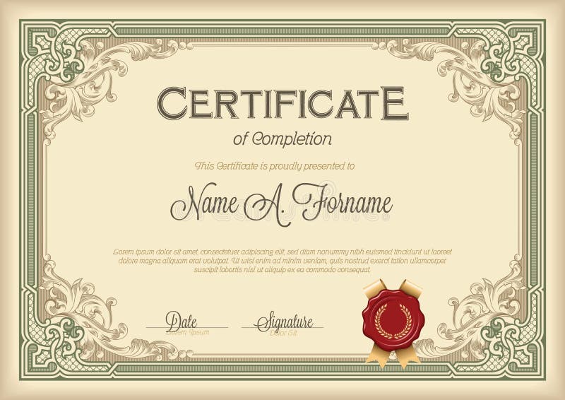 Certificate of Completion Vintage Floral Frame. royalty free illustration