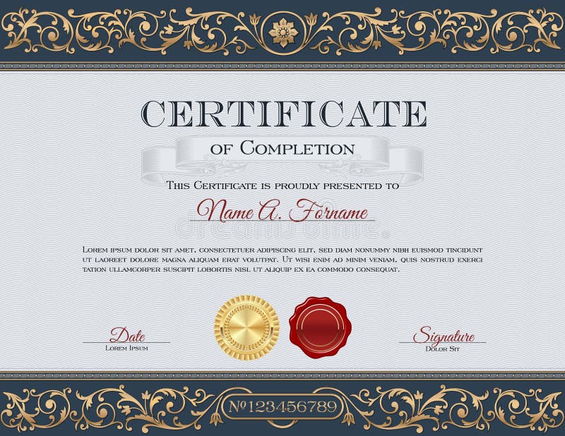 Certificate Of Completion. Vintage. Floral Frame, Ornaments. royalty free illustration