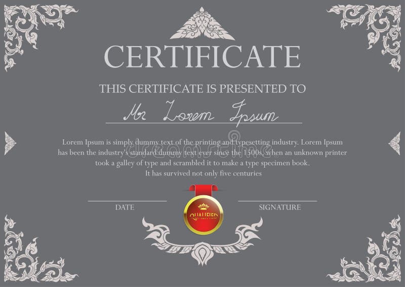 Certificate design template with Thai art frame