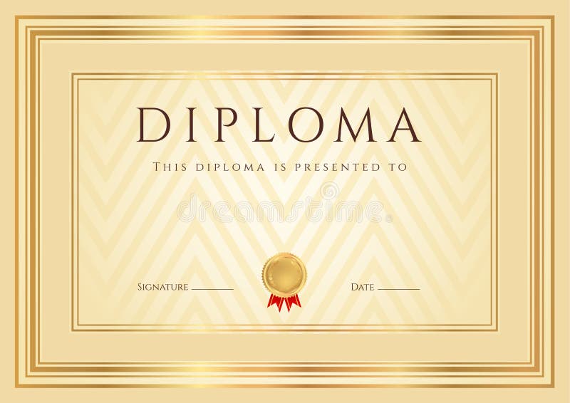 Certificato, Diploma di completamento (modello di design, sfondo) con fantasia astratta, oro confine (frame), insegne.