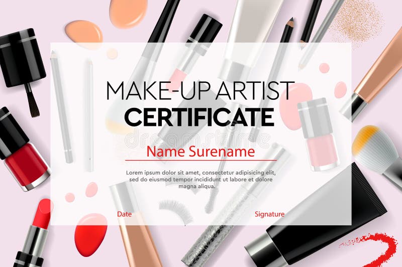 Certificate Makeup Artist, Education, Makeup School, Vector Illustration. Stock Vector