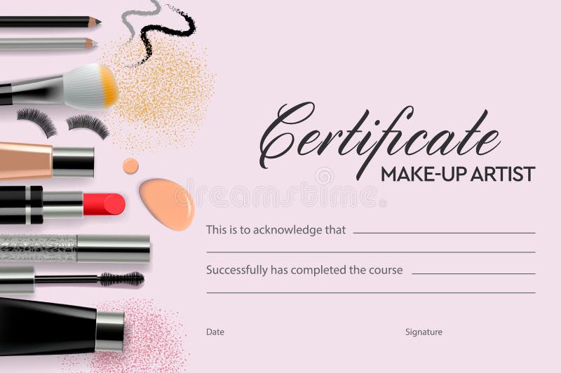 Certificate Makeup Artist, Education, Makeup School, Vector Illustration.  Stock Vector - Illustration of fashion, education: 139170574
