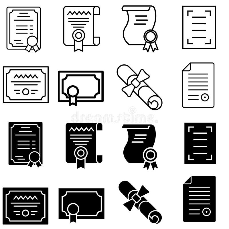 Certificate vector icon set. Diploma illustration sign collection. document symbol. stock illustration