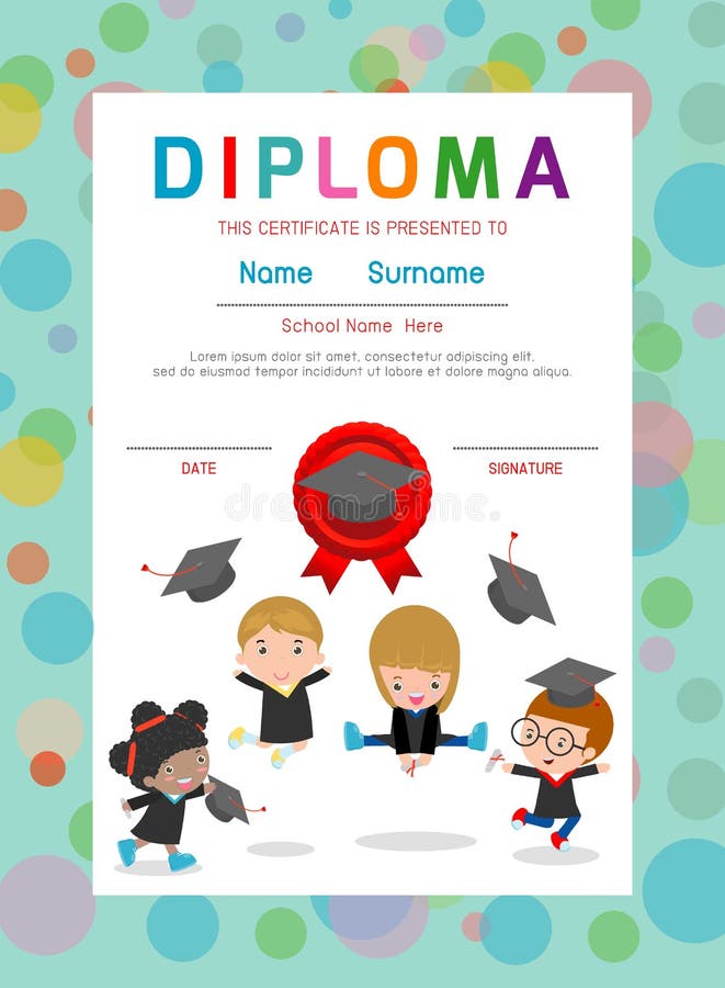 Certificates kindergarten and elementary, Preschool Kids Diploma certificate background design template. royalty free illustration Certificates kindergarten and elementary, Preschool Kids Diploma certificate background design template. royalty free illustration