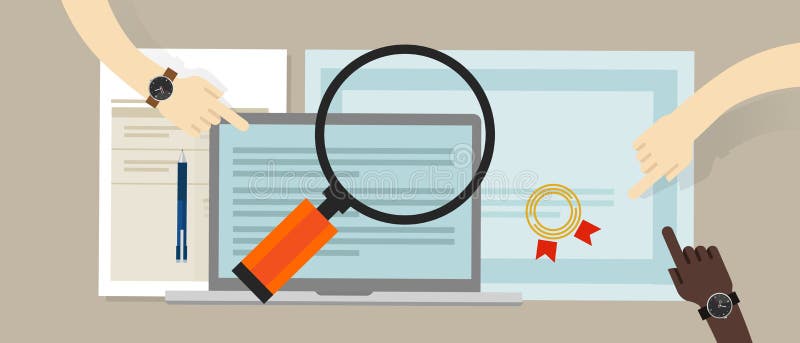 Certification certifiée de commissaire aux comptes interne et main financières de société de technologie de l'information travail illustration libre de droits