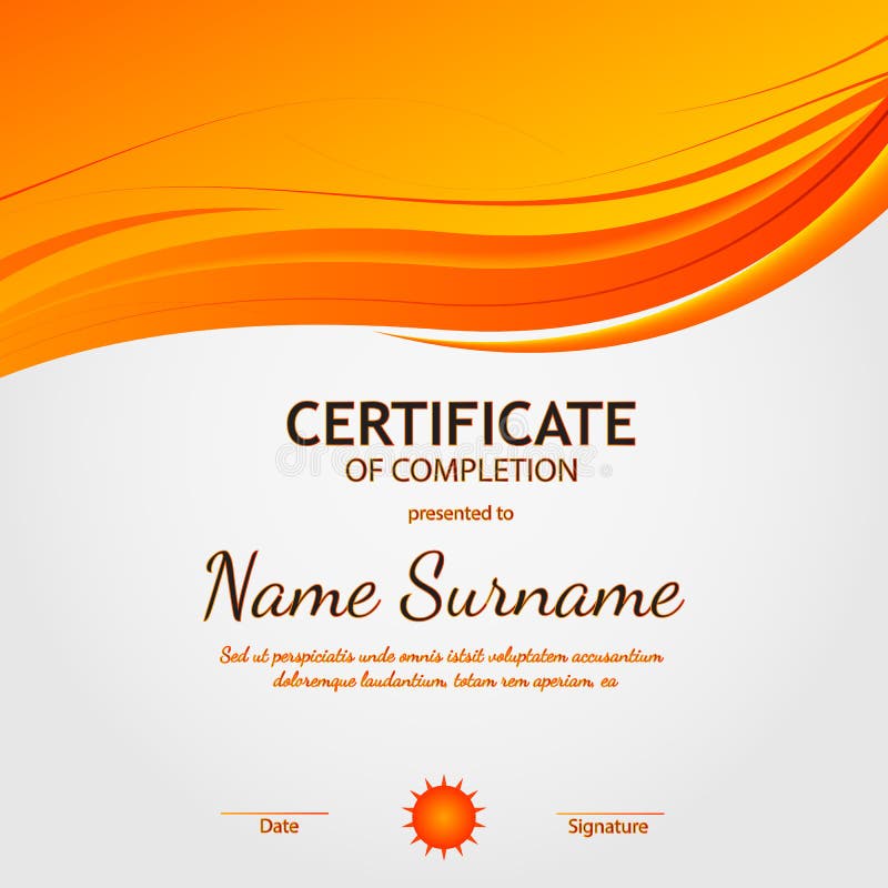Certificato del modello di completamento con fondo leggero ondulato molle arancio Vettore royalty illustrazione gratis Certificato del modello di completamento con fondo leggero ondulato molle arancio Vettore royalty illustrazione gratis