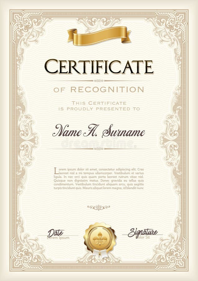 Certificato del telaio d'annata di risultato con il nastro dell'oro Ritratto illustrazione di stock Certificato del telaio d'annata di risultato con il nastro dell'oro Ritratto illustrazione di stock