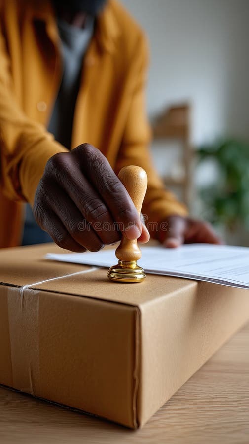 Certificato di origine recante timbro della persona su collo bruno Documento ufficiale di approvazione royalty illustrazione gratis