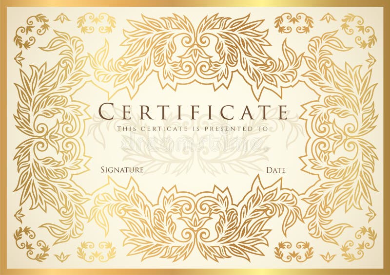 Certificato, diploma del modello dorato di progettazione di completamento, fondo bianco illustrazione di stock Certificato, diploma del modello dorato di progettazione di completamento, fondo bianco illustrazione di stock