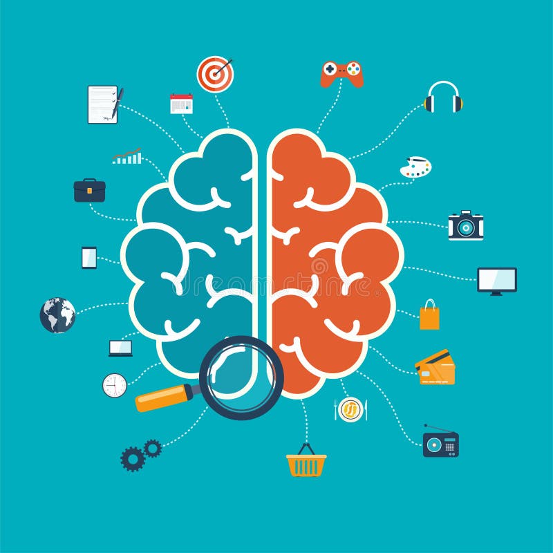 Cerveau avec le concept d'icônes pour le Web et les apps ou l'infographics mobiles illustration libre de droits Cerveau avec le concept d'icônes pour le Web et les apps ou l'infographics mobiles illustration libre de droits