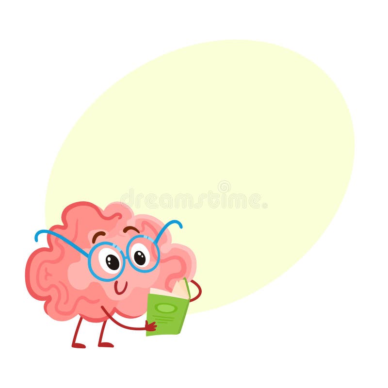 Cerveau de sourire drôle en verres ronds lisant un livre illustration stock Cerveau de sourire drôle en verres ronds lisant un livre illustration stock