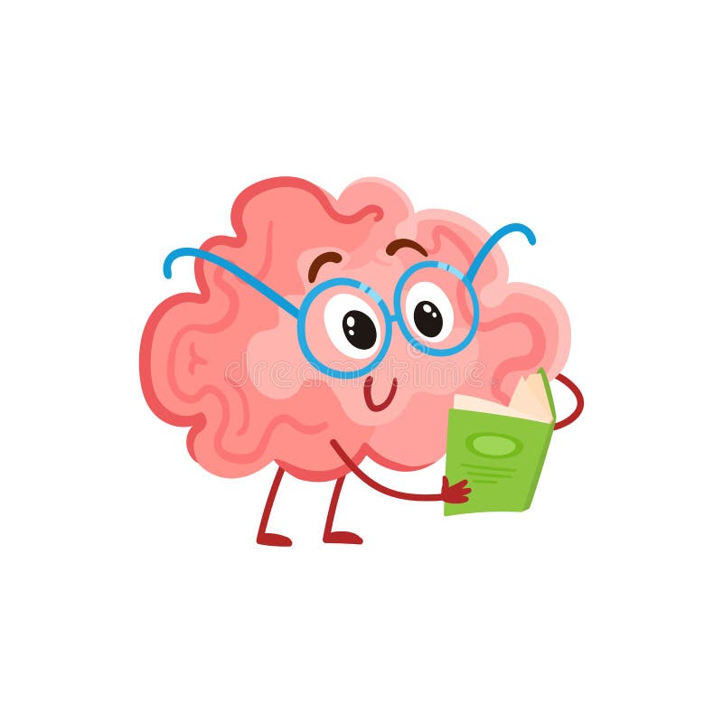 Cerveau de sourire drôle en verres ronds lisant un livre illustration stock Cerveau de sourire drôle en verres ronds lisant un livre illustration stock