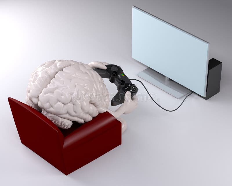 Cerveau sur le fauteuil avec des bras, des jambes et le contrôleur de jeu illustration stock Cerveau sur le fauteuil avec des bras, des jambes et le contrôleur de jeu illustration stock