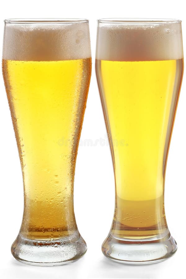 Glasses with beer. First with wet surface, second with dry surface. Glasses with beer. First with wet surface, second with dry surface