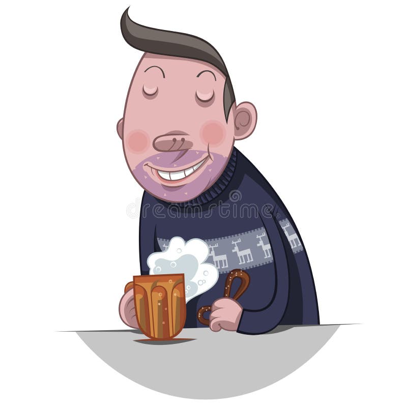 A ilustração representa um homem gordo e careca com uma caneca de cerveja.  Ideal para materiais promocionais e institucionais imagem vetorial de  Lcosmo© 72259341