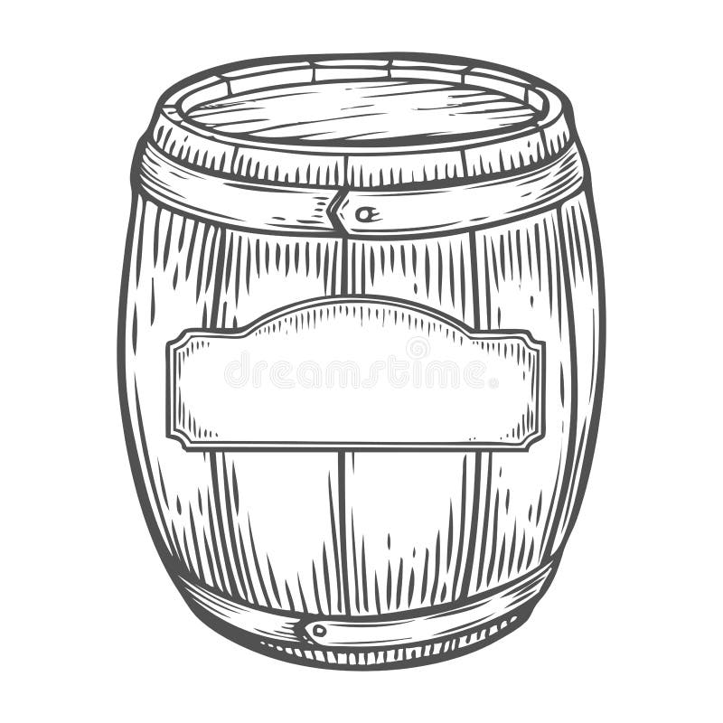 Cerveja de madeira do ofício, uísque, tambor do álcool do vinho com etiqueta Vintage de Brown gravado ilustração stock Cerveja de madeira do ofício, uísque, tambor do álcool do vinho com etiqueta Vintage de Brown gravado ilustração stock