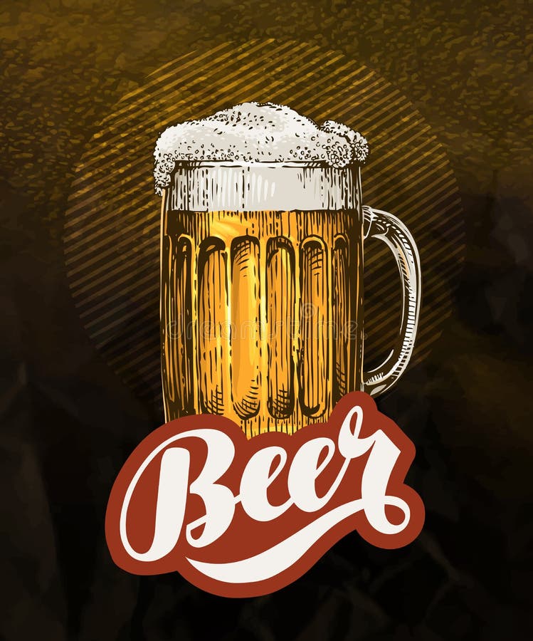 Cerveja fresca do ofício na caneca de vidro Cartaz do vintage para a cerveja inglesa fria Ilustração do vetor ilustração royalty free Cerveja fresca do ofício na caneca de vidro Cartaz do vintage para a cerveja inglesa fria Ilustração do vetor ilustração royalty free