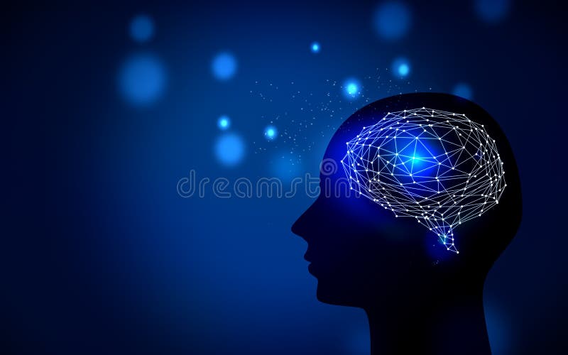 Cervello di conoscenza e blu del materiale di base dell'immagine di comunicazione di intelligenza artificiale illustrazione di stock
