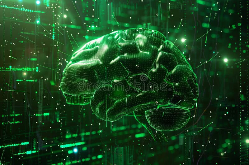 Cervello umano con circuito integrato concetto di intelligenza artificiale. i illustrazione 3d di alta qualità generata