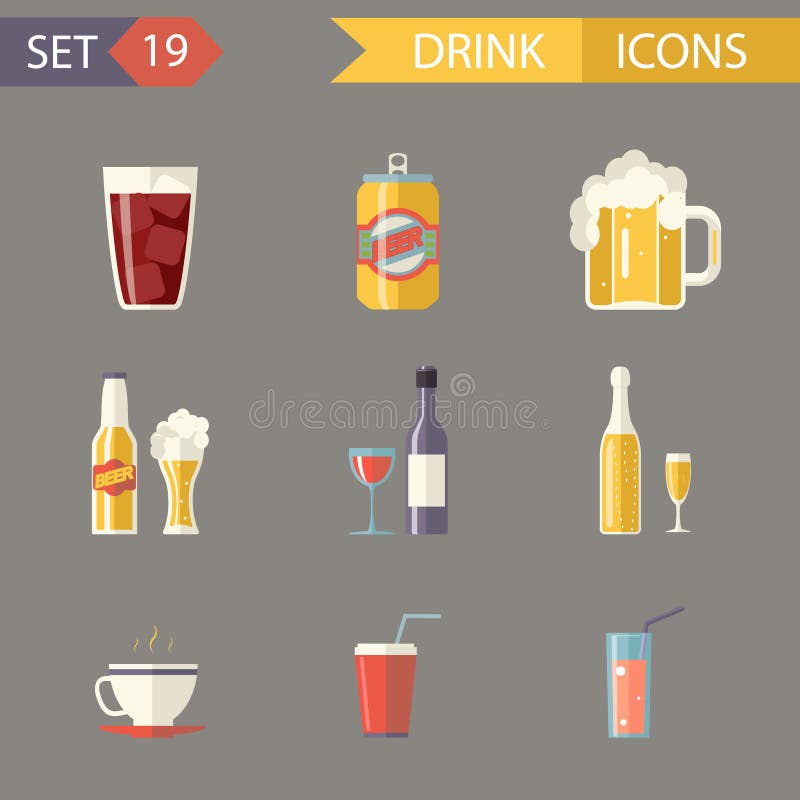 Cerveza plana retra Juice Tea Wine Drink Icons del alcohol