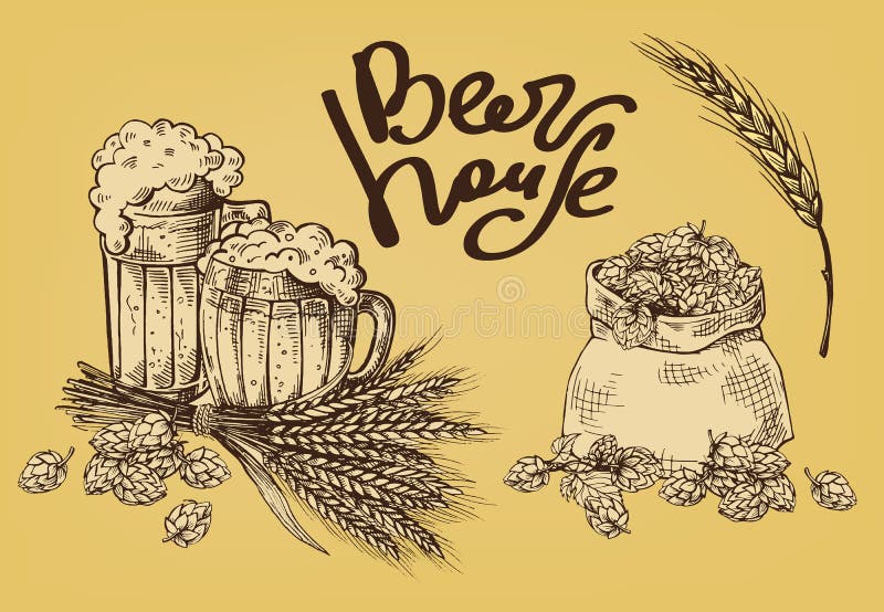Cerveza, saltos, taza, oídos, saco stock de ilustración