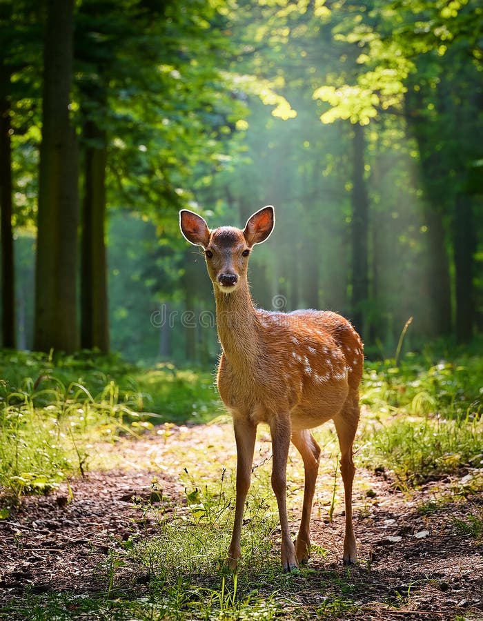 Cervi giovane in piedi sulla glassa forestale. illustrazione di stock