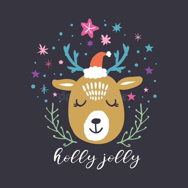 Cervi polari Santa di inverno sveglio di vettore Buon Natale, Holly Jolly Illustrazione di festa della scuola materna illustrazione di stock Cervi polari Santa di inverno sveglio di vettore Buon Natale, Holly Jolly Illustrazione di festa della scuola materna illustrazione di stock