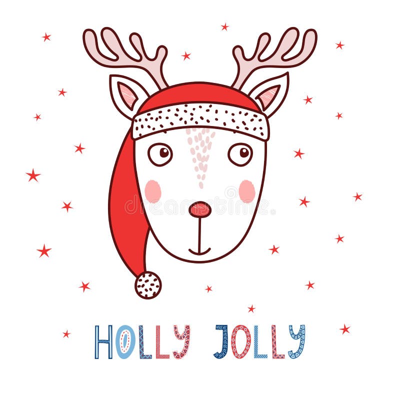 Cervos bonitos em um chapéu de Santa ilustração royalty free Cervos bonitos em um chapéu de Santa ilustração royalty free