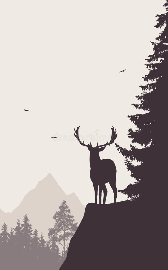 Cervos que estão na parte superior da montanha e que olham no va ilustração do vetor Cervos que estão na parte superior da montanha e que olham no va ilustração do vetor