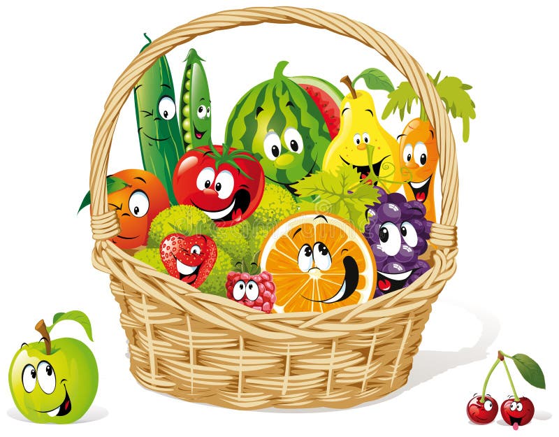 Cesta de fruta feliz stock de ilustración Cesta de fruta feliz stock de ilustración