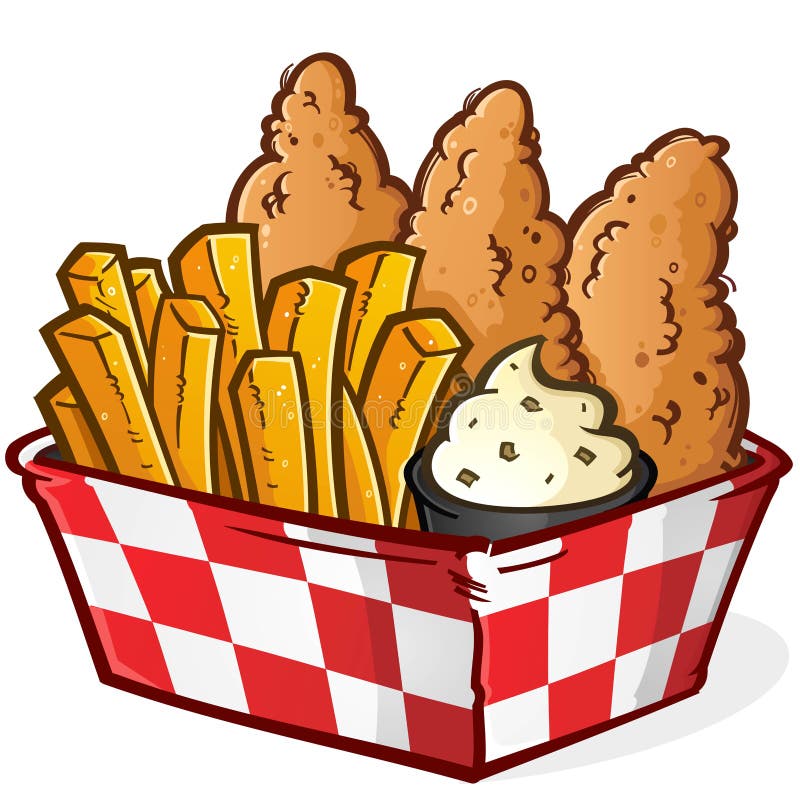 Cesta de pollo frito y patatas fritas ilustración de dibujos animados ilustración del vector