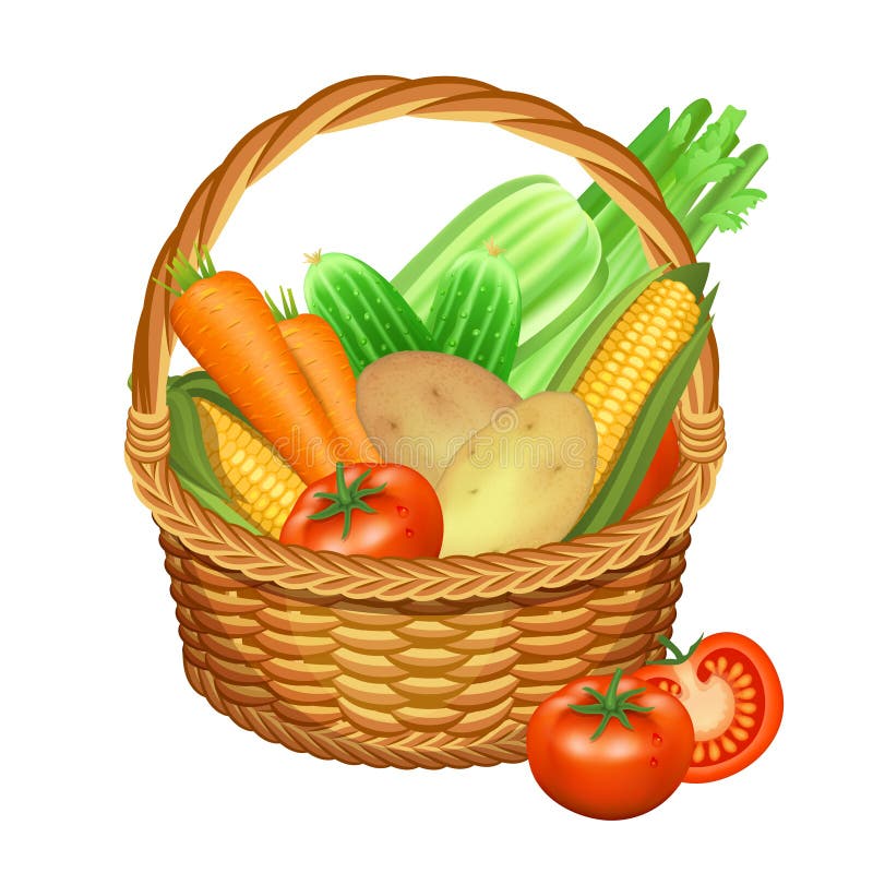 Cestino con le verdure su bianco Illustrazione di vettore