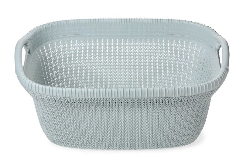 Cesto de roupa suja de plástico vazio isolado sobre fundo branco fotos de stock royalty free